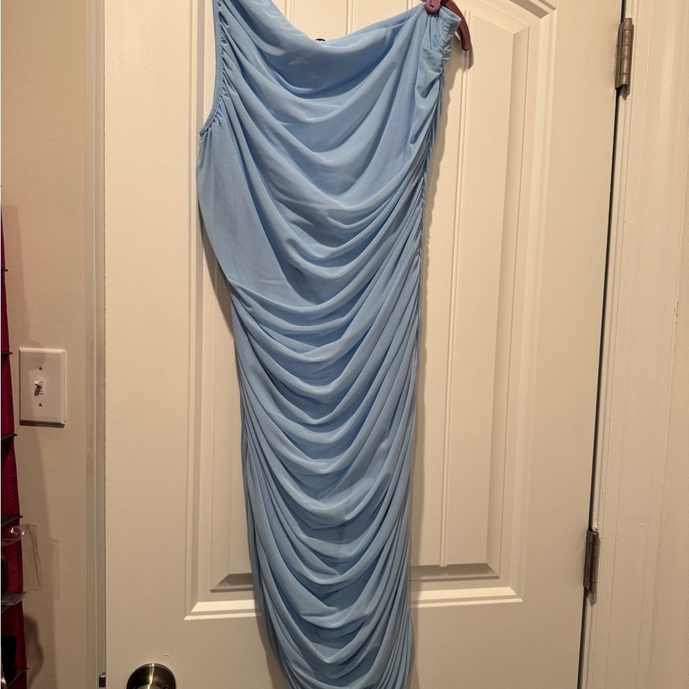 Light Blue Asymmetrical One Shoulder Cocktail Dress